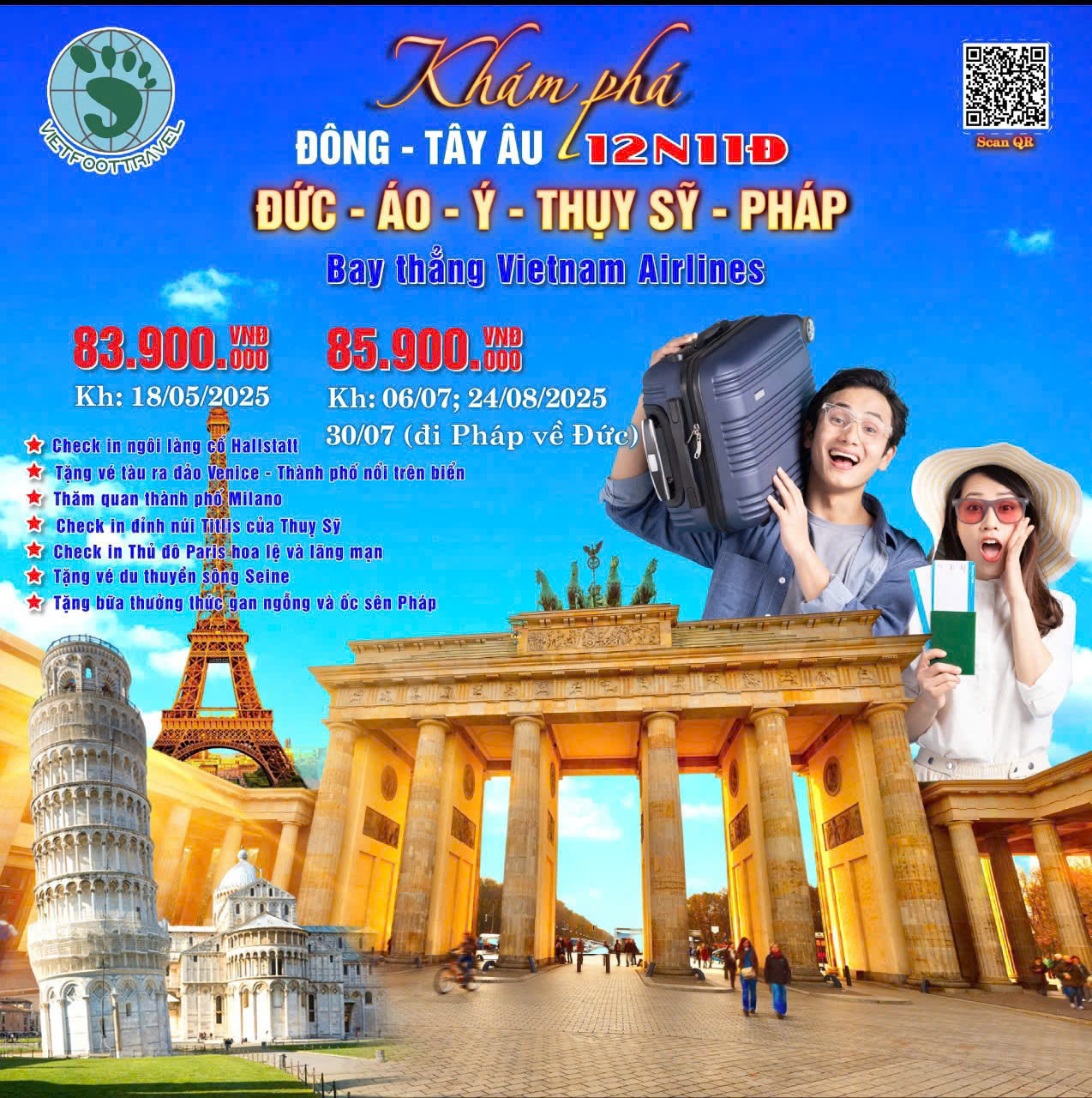 Khám phá Đông Âu, Tây Âu - Đức - Áo - Italia - Thuỵ Sĩ - Pháp - 12 ngày 11 đêm, Bay thẳng Vietnam Airlines