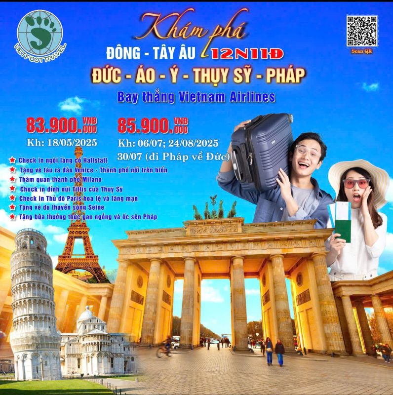 Khám phá Đông Âu, Tây Âu - Đức - Áo - Italia - Thuỵ Sĩ - Pháp - 12 ngày 11 đêm, Bay thẳng Vietnam Airlines